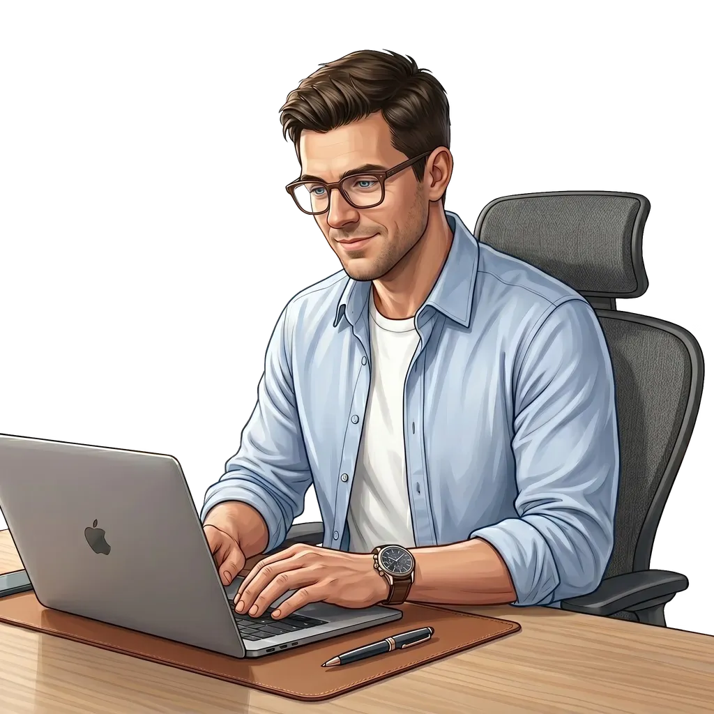 Łukasz Dzieło working at a desk