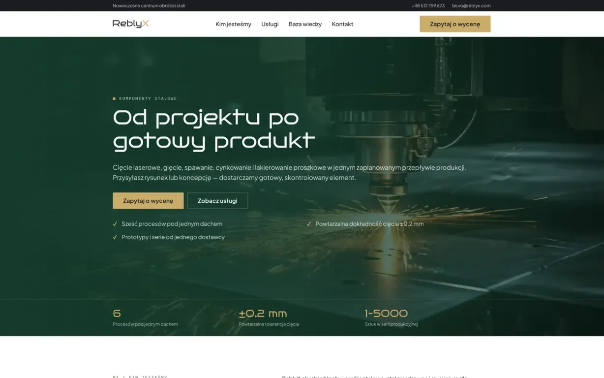 ReblyX – pierwszy ekran nowej strony
