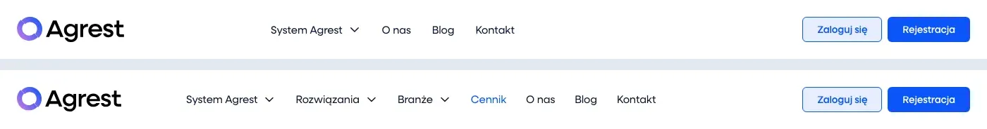 The website menu bar – before the change on top, after at the bottom