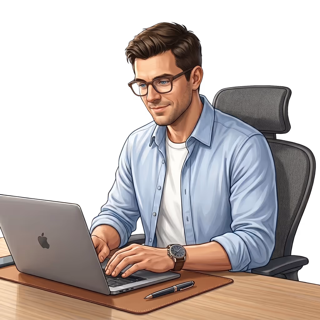 Łukasz Dzieło working at a desk
