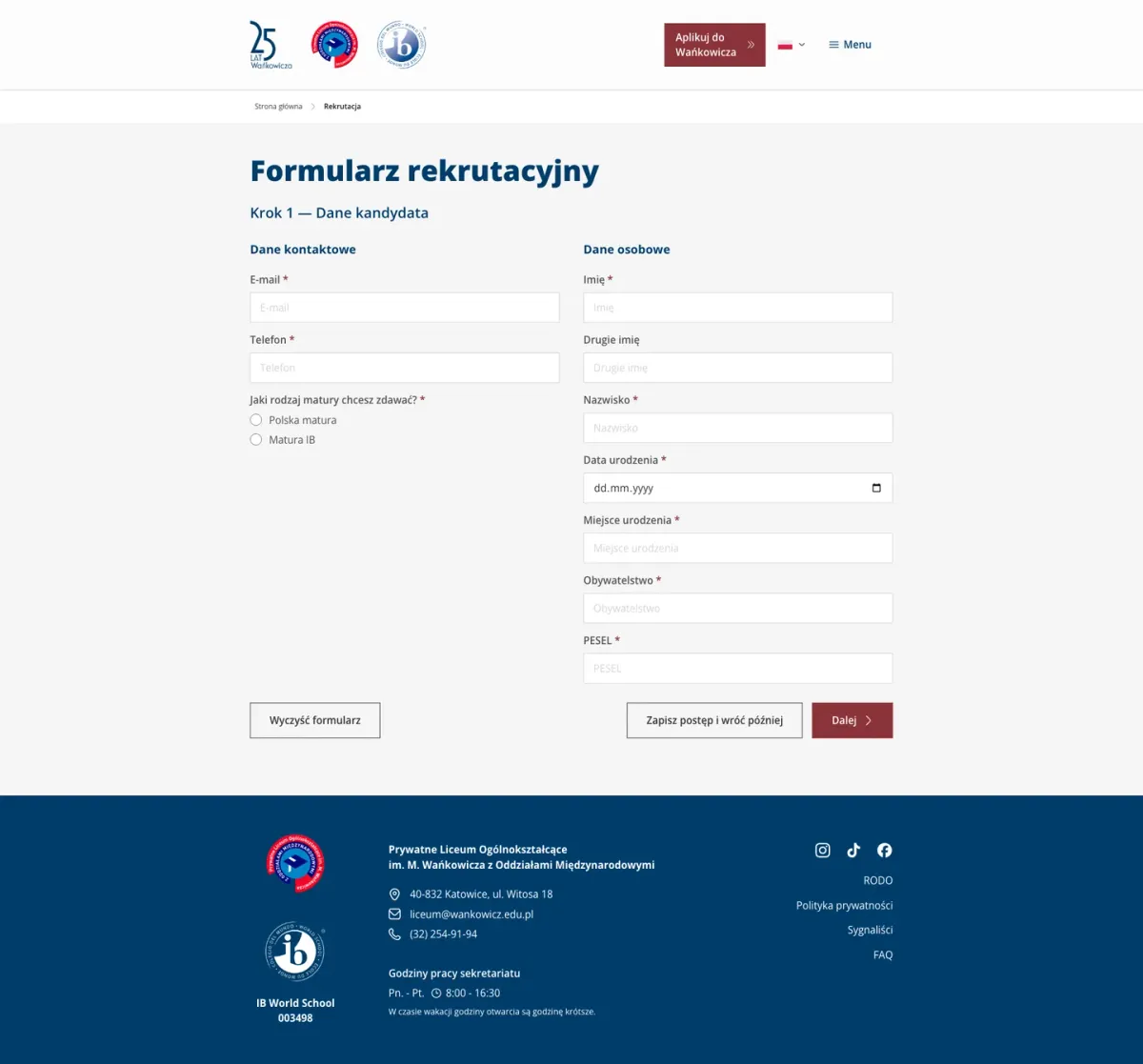 Formularz rekrutacyjny w nowej wersji
