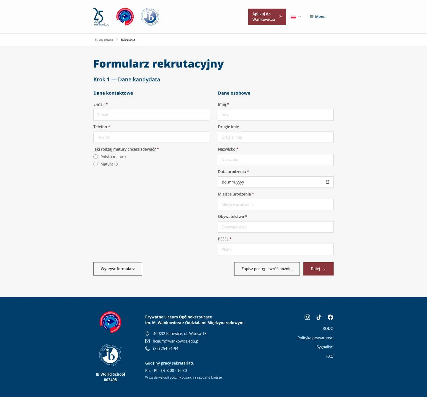 Formularz rekrutacyjny w nowej wersji